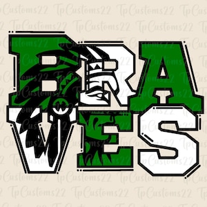 Braves Green Football PNG, Mascotte della scuola PNG, Braves verdi e bianchi, Maglia da calcio, Spirito scolastico, Spirito di squadra, Braves png