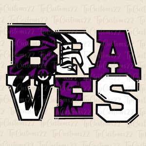 Braves Purple Football PNG, Mascotte della scuola PNG, Braves viola e bianchi, Maglia da calcio, Spirito scolastico, Spirito di squadra, Braves png