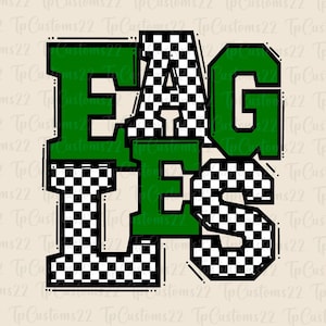 Eagles Checkered Green Football PNG, School Maskot PNG, Green & White Eagles, Fotbollströja, School Spirit, Team, Checkered png,