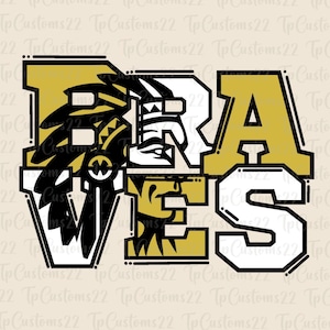 Braves Gold Football PNG, Mascotte della scuola PNG, Braves oro e bianco, Maglia da calcio, Spirito scolastico, Spirito di squadra, Braves png