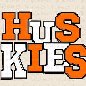 Huskies orange football PNG, mascotte d'école PNG, Huskies orange et blancs, maillot de football, esprit d'école, esprit d'équipe, Huskies png,