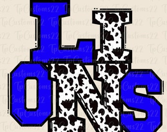 Lions Blue Football PNG, School Mascot Png, Blue and White Lions, Football Shirt, School Spirit, Team Spirit, Sublimation, Lions png