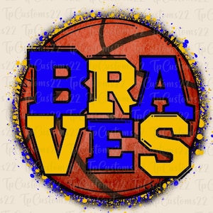 Braves Blue Basketball PNG, Mascotte della scuola PNG, Braves blu e gialli, Maglietta da basket, Spirito scolastico, Spirito di squadra, Braves png
