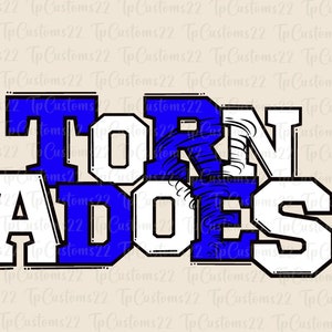 May include: A white and blue graphic design with the text "TORN ADOES" in a bold, blocky font. The letters are outlined in black and have a textured, hand-drawn look.