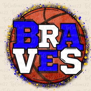 Braves Blue Basketball PNG, Mascotte della scuola PNG, Braves blu e gialli, Maglietta da basket, Spirito scolastico, Spirito di squadra, Braves png