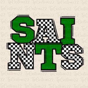 Saints Checkered Green Football PNG, Mascotte della scuola PNG, Saints verdi e bianchi, Maglietta da calcio, Spirito scolastico, Spirito di squadra, PNG a scacchi