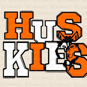 Huskies orange football PNG, mascotte d'école PNG, Huskies orange et blancs, maillot de football, esprit d'école, esprit d'équipe, Huskies png,