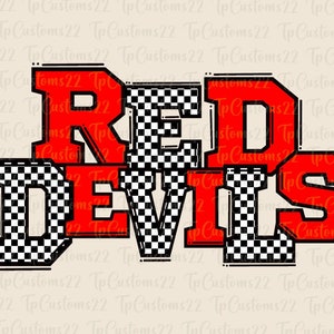 Fútbol a cuadros rojos de los Diablos rojos PNG, mascota escolar Png, Diablos rojos rojos y blancos, camiseta de fútbol, espíritu escolar, equipo, cuadros png,
