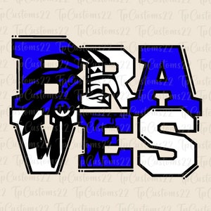 Braves Blue Football PNG, Mascotte della scuola PNG, Braves blu e bianchi, Maglia da calcio, Spirito scolastico, Spirito di squadra, Braves png