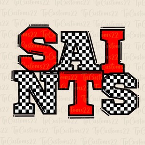 Saints Checkered Red Football PNG, Mascotte della scuola PNG, Saints rossi e bianchi, Maglietta da calcio, Spirito scolastico, Spirito di squadra, PNG a scacchi