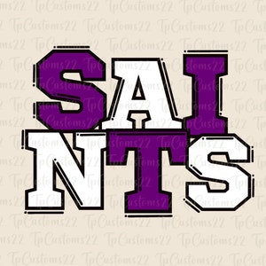 Saints Purple Football PNG, Mascotte della scuola PNG, Saints viola e bianchi, Maglietta da calcio, Spirito scolastico, Spirito di squadra, Saints png