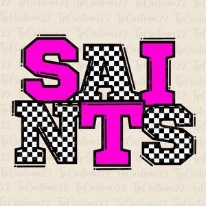 Saints Checkered Pink Football PNG, Mascotte della scuola PNG, Saints rosa e bianchi, Maglietta da calcio, Spirito scolastico, Spirito di squadra, PNG a scacchi