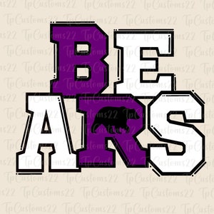 Bears Purple Football PNG, School Mascot Png, Purple and White Bears, Football Shirt, School Spirit, Team Spirit, Bears png