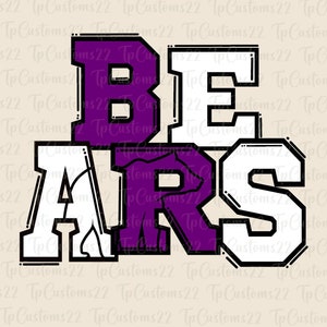Bears Purple Football PNG, School Mascot Png, Purple and White Bears, Football Shirt, School Spirit, Team Spirit, Bears png
