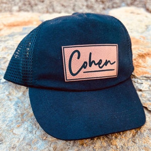 Baby Trucker Hat, Name Personalized Hat, Toddler Custom Hat, Personalized Boys Hat, Baby Name Hat, Youth Custom Hat, Leather Patch Hat,