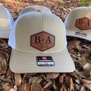Custom Wedding Hats, Grooms Hat, Hats for Wedding Party, Groomsmen Hat, Leather Patch Hat, Richardson 112, SnapBack, Wedding Hats, Groomsmen