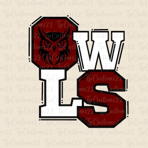 Owls Maroon Football PNG, School Mascot Png, Maroon and White Owls, Football Shirt, School Spirit, Team Spirit, Owls png