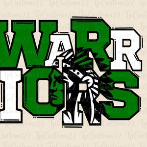 Warriors Green Football PNG, School Mascot Png, Green and White Warriors, Football Shirt, School Spirit, Team Spirit, Warrior png