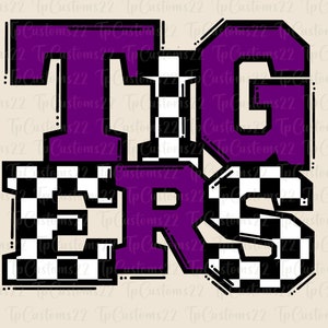 Tigers Checkered Purple Football PNG, School Mascot Png, Purple and White Tigers, Football Shirt, School Spirit, Team Spirit, Checkered png,