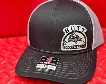 Butt Snorkeler Hat, Dark Humor Hat, Dirty Hat, Butt Hat, Big Butt Hat, Big Booty humor, Leather Patch Hat, Richardson 112, SnapBack,