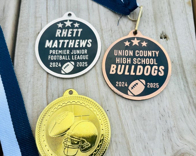 Football Award Medals, Personalized Football Award, Football League Award, Youth Fooball Awards, Custom Sports Medallion, School Awards,