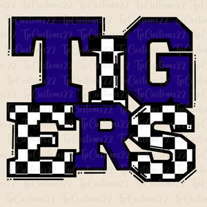 Tigers Checkered Navy Football PNG, School Mascot Png, Navy and White Tigers, Football Shirt, School Spirit, Team Spirit, Checkered png,