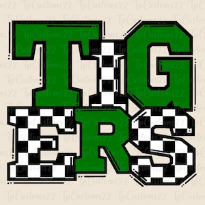 Tigers Checkered Green Football PNG, School Mascot Png, Green and White Tigers, Football Shirt, School Spirit, Team Spirit, Checkered png,