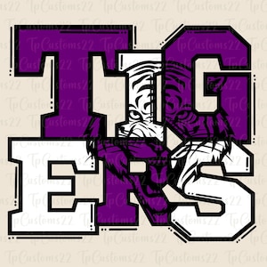 Tigers Purple Football PNG, School Mascot Png, Purple and White Tigers, Football Shirt, School Spirit, Team Spirit, Sublimation, Tigers png