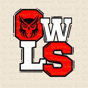 Owls Red Football PNG, School Mascot Png, Red and White Owls, Football Shirt, School Spirit, Team Spirit, Owls png