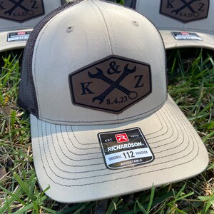 Custom Wedding Hats, Mechanics Hat, Mechanic Grooms Hat, Hats for Wedding Party, Groomsmen Hat, Leather Patch Hat, Richardson 112, SnapBack,