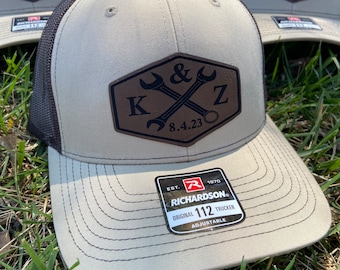 Custom Wedding Hats, Mechanics Hat, Mechanic Grooms Hat, Hats for Wedding Party, Groomsmen Hat, Leather Patch Hat, Richardson 112, SnapBack,