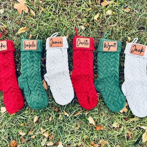 Christmas Stocking, Custom Stocking, Leather Patch, Knit Stocking, Personalized Family Holiday Stocking