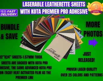 Leatherette Sheets with Kota Pro  Premier Adhesive, Leather for engraving, Leatherette Sheets with Adhesive 12”x18”, Leather Patches,
