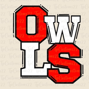 Owls Red Football PNG, School Mascot Png, Red and White Owls, Football Shirt, School Spirit, Team Spirit, Owls png