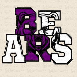 Bears Purple Football PNG, School Mascot Png, Purple and White Bears, Football Shirt, School Spirit, Team Spirit, Bears png