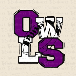 Owls Purple Football PNG, School Mascot Png, Red and White Owls, Football Shirt, School Spirit, Team Spirit, Owls png