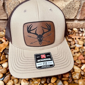 Hunting, Fishing, Leather Patch Hat, Richardson 112, SnapBack, Bow Hunting, Bone Collector