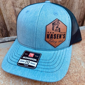Kid Fishing Club Hat, Personalized Fishing Club Hat, Bass Fishing Hat, Fishing Hat, Youth Custom Hat, Leather Patch Hat, Richardson 112