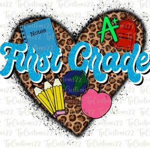 Retro Leopard First Grade Sublimation Designs Downloads, Back to school, Lightening Bolt Teacher Png, Teacher Shirt, 1st Grade Png Design