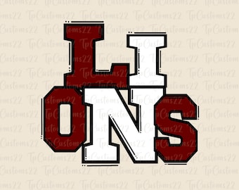 Löwen Kastanienbraun Fußball PNG, Schulmaskottchen Png, kastanienbraune und weiße Löwen, Fußballtrikot, Schulgeist, Teamgeist, Sublimation, Löwen png