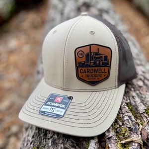 Custom Trucking Company Leather Hats, Company Hat, Hauling Company Hat, Leather Patch Hat, Richardson 112, Gift for Him, Trucking Co. Gift