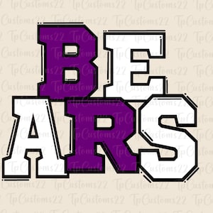 Bears Purple Football PNG, School Mascot Png, Purple and White Bears, Football Shirt, School Spirit, Team Spirit, Bears png