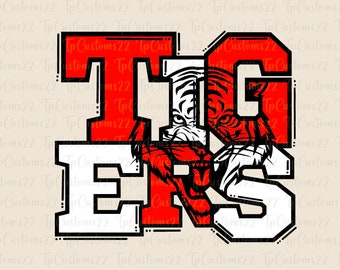 Tigers Red Football PNG, School Mascot Png, Red and White Tigers, Football Shirt, School Spirit, Team Spirit, Sublimation, Tigers png