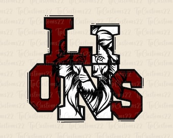Löwen Kastanienbraun Fußball PNG, Schulmaskottchen Png, kastanienbraune und weiße Löwen, Fußballtrikot, Schulgeist, Teamgeist, Sublimation, Löwen png