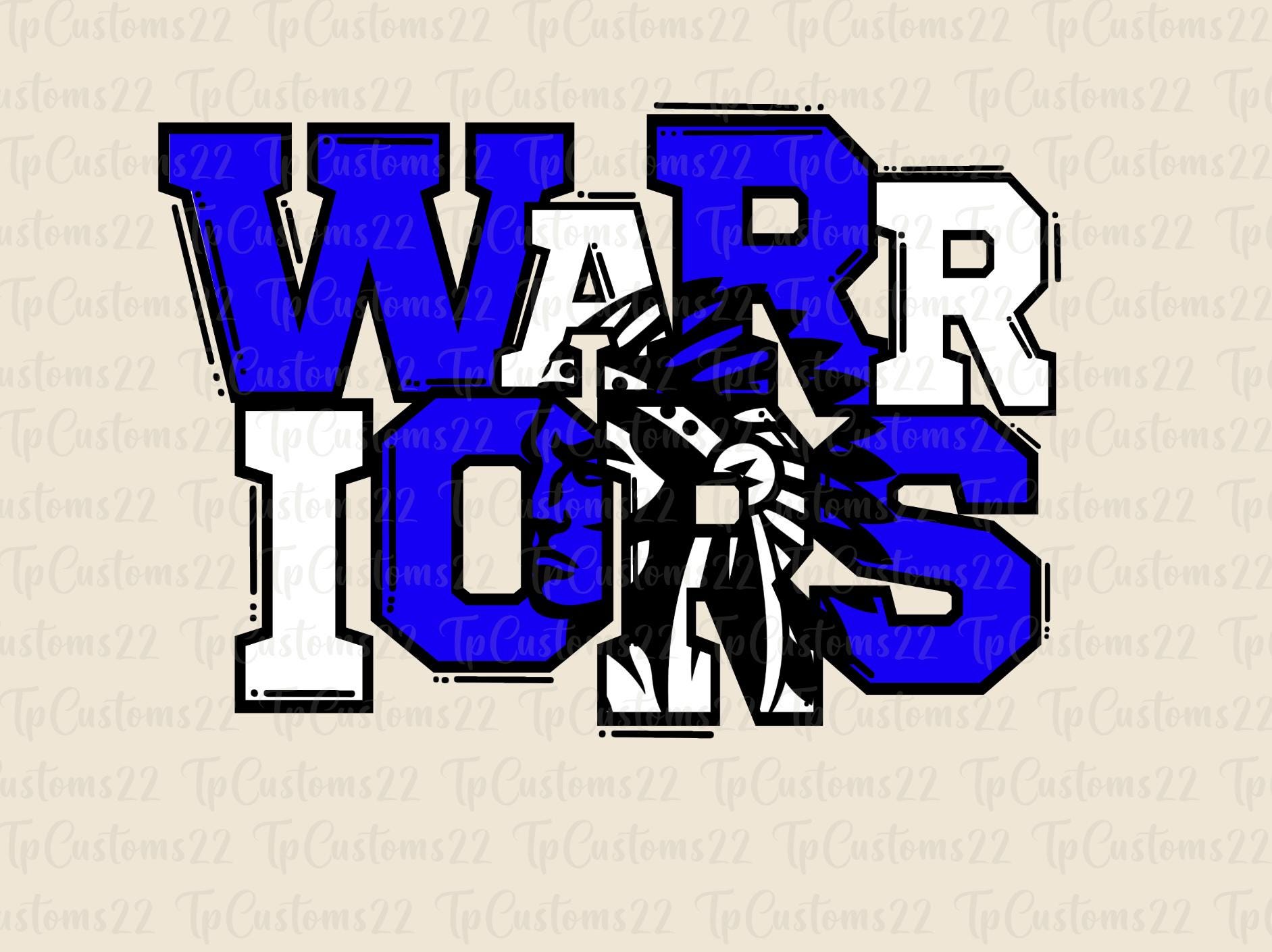 Warriors Blue Football PNG, School Mascot Png, Blue and White Warriors, Football Shirt, School Spirit, Team Spirit, Sublimation, Warrior png