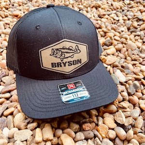 Kids Name Personalized Hat, Boys Fishing Hat, Bass Hat, Personalized Boy Hat, Youth Custom Hat, Leather Patch Hat, Richardson 112, SnapBack