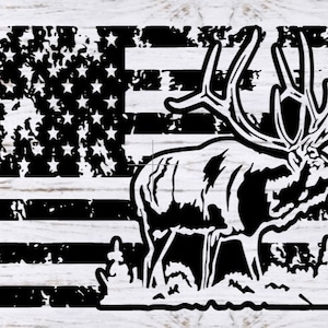 Grunge Flag Elk Hunting SVG, PNG, CNC, Láser, Cortador de vinilo, Silueta, Cricut, Calcomanía, Pegatina, Archivo de camiseta!