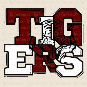 Tigers Maroon Football PNG, School Mascot Png, Maroon and White Tigers, Football Shirt, School Spirit, Team Spirit, Sublimation, Tigers png