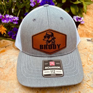 Kids Name Personalized Hat, Duck Hunting Hat, Personalized Boys Hat, Youth Custom Hat, Leather Patch Hat, Richardson 112, SnapBack,