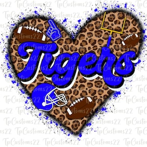 Tigers Football PNG, School Mascot Png, Blue and White Tigers, Football Shirt, School Spirit, Team Spirit, Sublimation Download, Tigers png